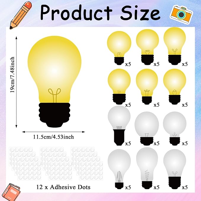 60PCS Classroom Light Bulb Cutouts Back to Schol Light Bulb Bulletin Board