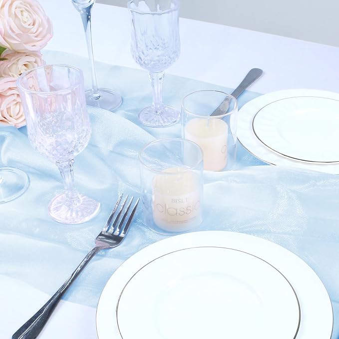 VACVELT Light Blue Sheer Organza Fabric by The Yard 60" Wide | Semi-Transparent