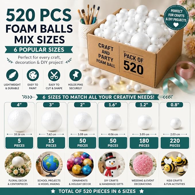 Evershine 520 Pack Craft Foam Ball Assorted