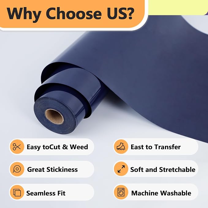 RENLITONG Navy Blue Iron on Vinyl 12Inch by 13ft Roll Heat Transfer Vinyl