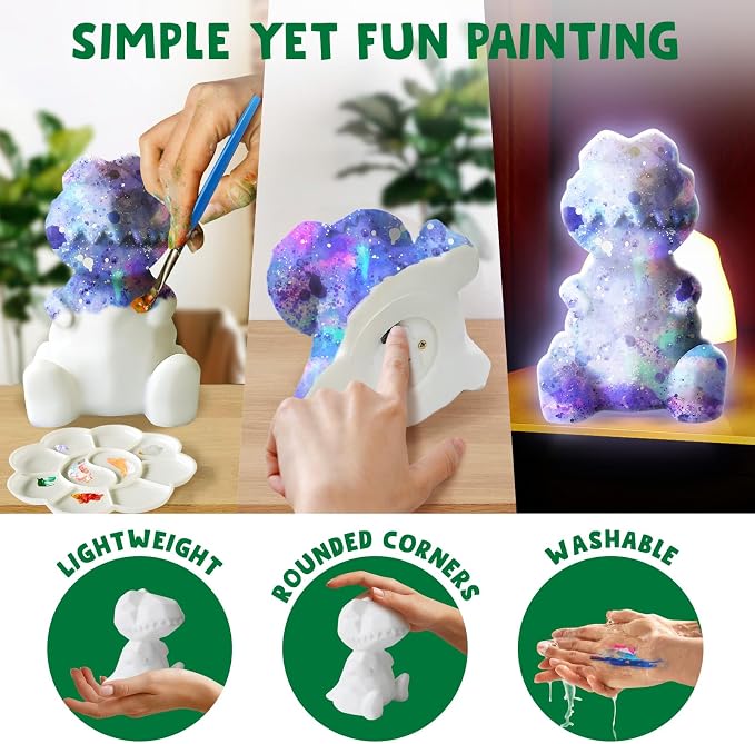 Goody King Paint Your Own Dinosaur Lamp Kit, DIY Night Light, Arts & Crafts