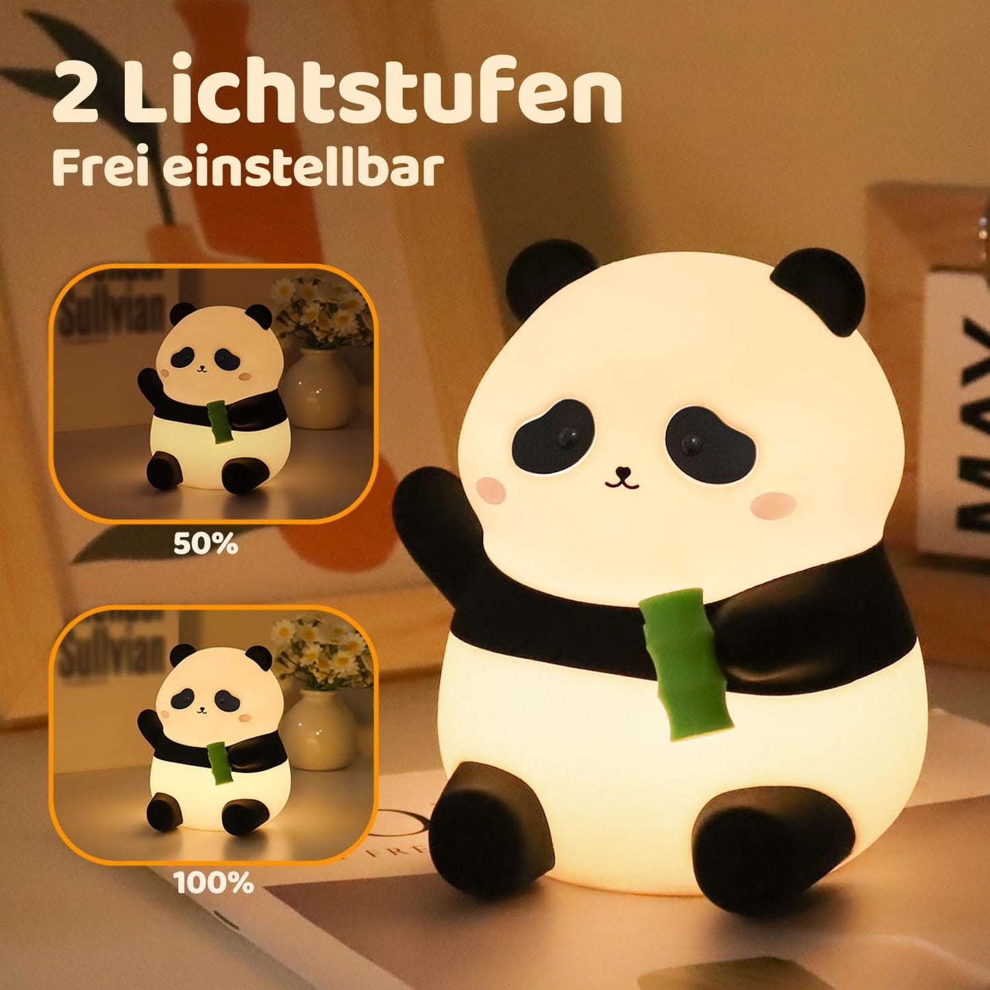Cute Panda Silicone Night Light, LED Squishy Lamp with 12H/50H Long Battery Life, 2 Levels Brightness by Tap Control, Rechargeable Soft Light for, Kids Bedroom Decor & Gifts for Boys Girls