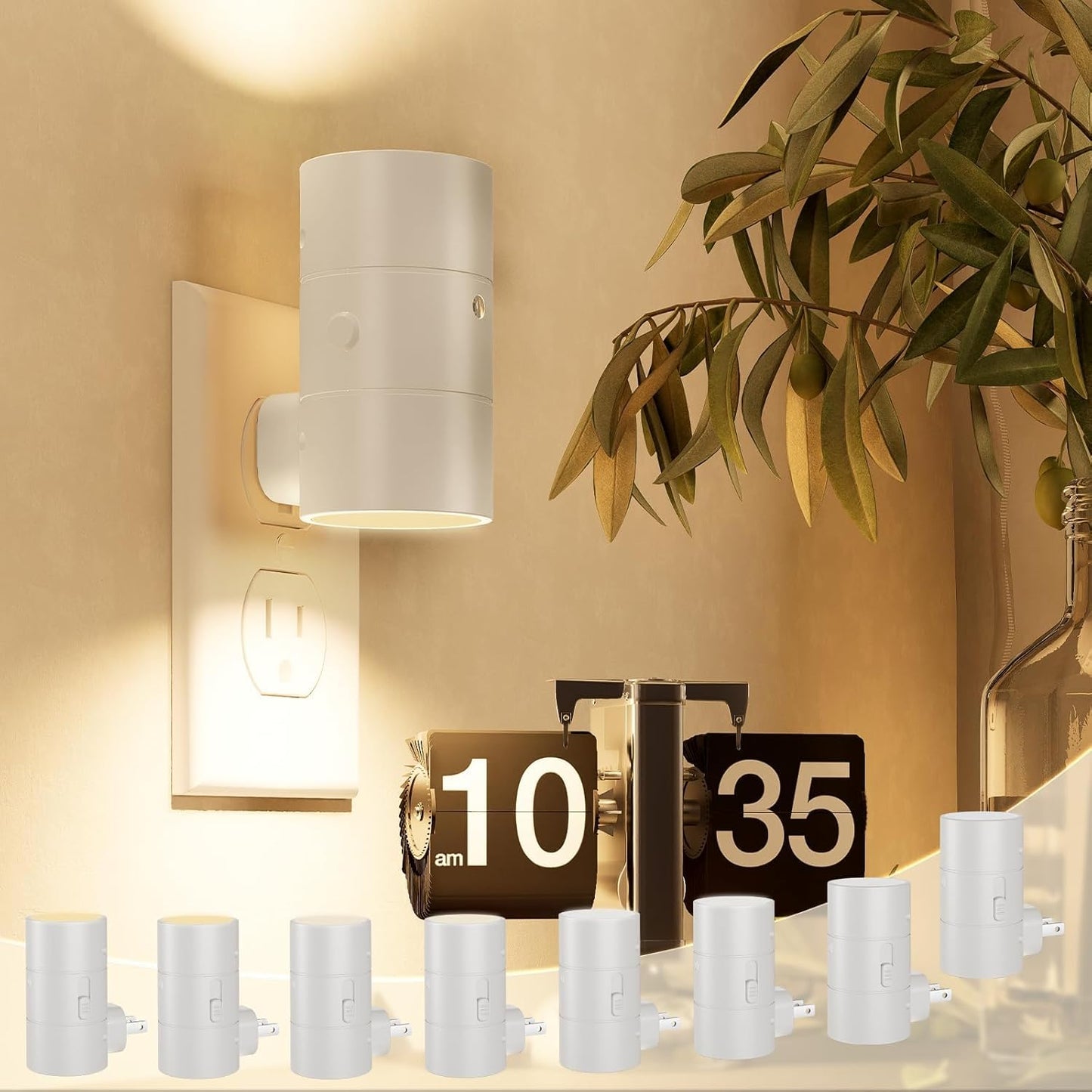 NIORSUN Night Lights Plug into Wall, Dimmable with 3 Color Modes & Auto On/Off Sensor, Ultra-Slim Nightlight for Hallway, Bathroom, Bedroom, Nursery, Kitchen (8 Pack, White)