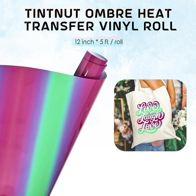 Tintnut Green Pink Gradient Heat Transfer Vinyl Roll, easy cut & weed, stretch