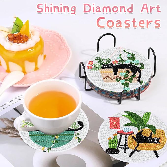8 PCS Diamond Art Coasters Kits Black Cat Diamond Painting Coaster | Diamond