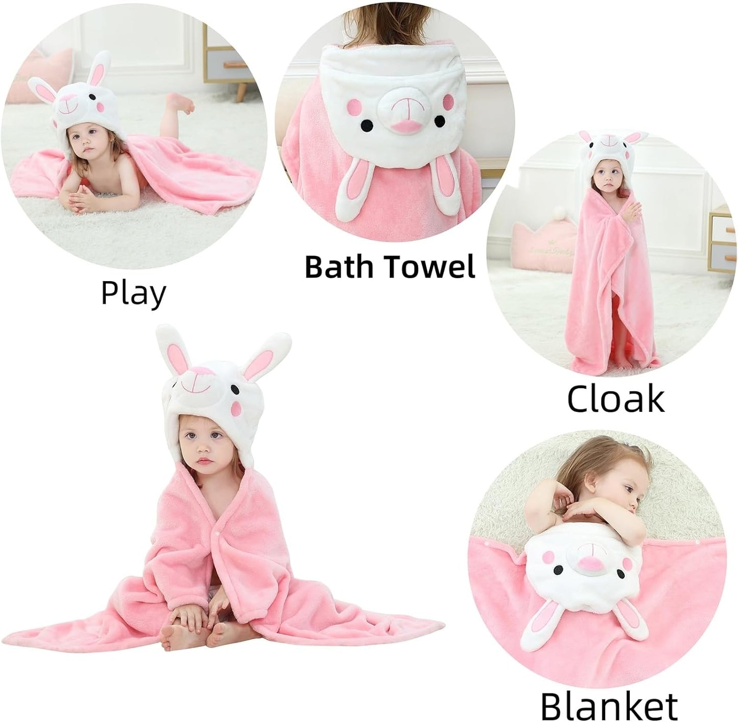Wearable Blanket Hoodie for Kids Toddlers Hooded Towels Soft Cozy Flannel Wearable Throw Blanket Hoodie for Boys Girls Birthday Gifts (Rabbit 50 * 40)