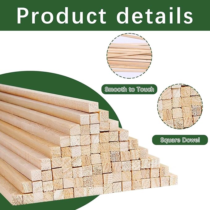 75 Pcs Balsa Wood Sticks 1/4 x 1/4 x 12 Inch balsa Wood Strips Hardwood Square