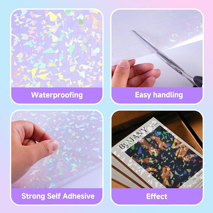 36 Sheets Holographic Laminate Sheets Clear Holographic Sticker Paper | Self