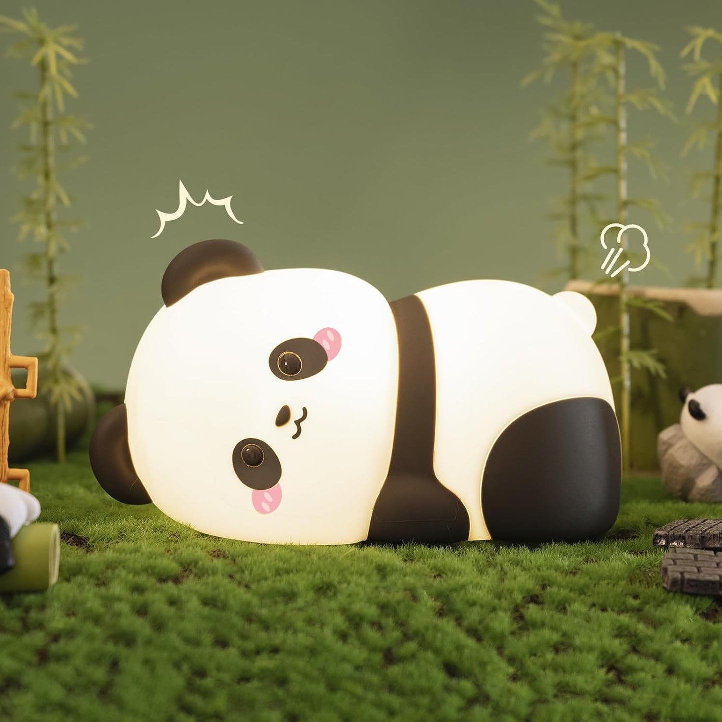 Lying Panda Night Light, Cute Baby Light 3 Level Dimmable, Nursery Nightlight for Snoothing, Sleeping Companion, Auto-Off 30Min Timer, Rechargeable Battry Cordless,