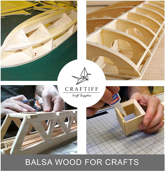 Balsa Wood Sheets 1/2" Inch Thick 12" x 4" Unfinished Wooden Board by Craftiff