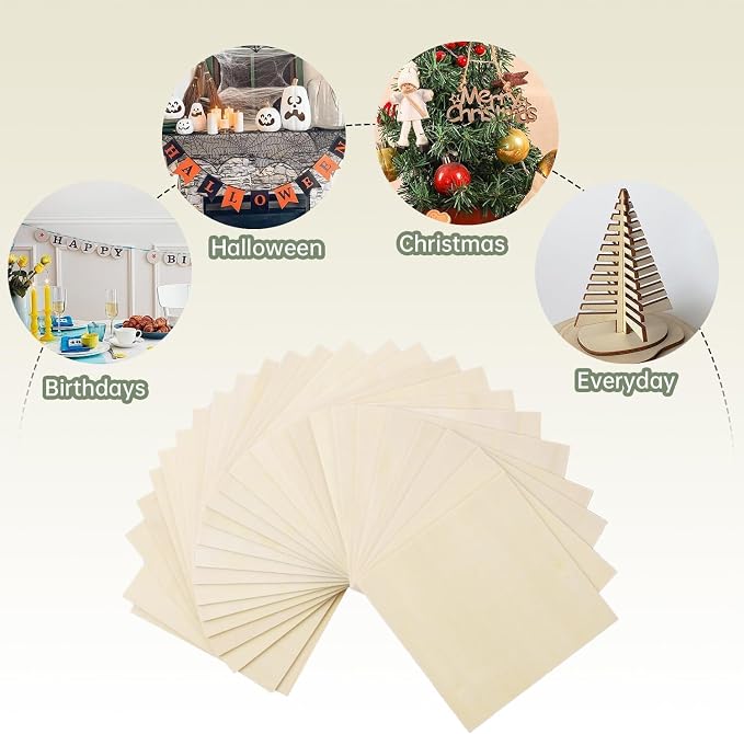6 Pack Plywood Sheets, 8.66" x 8.66"x 1/16" Basswood Sheets | 1.5mm Basswood