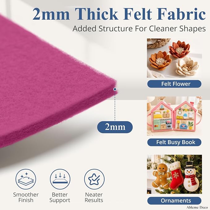 12" x 12" Felt Sheets for Crafts, 2mm Stiff Felt Fabric, Fuchsia | 2mm Thick