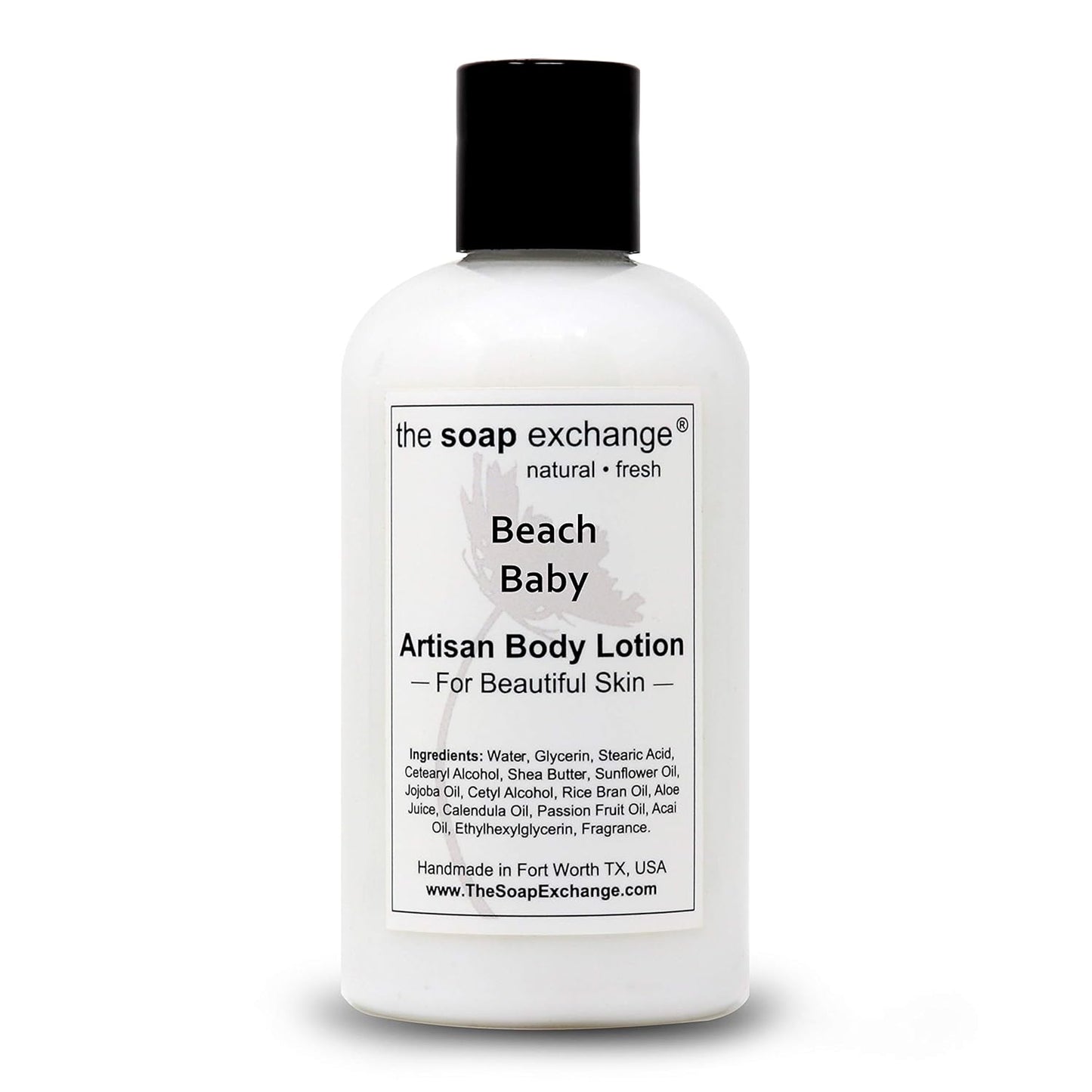 The Soap Exchange Body Lotion - Beach Baby Scent - Hand Crafted 8 fl oz / 240 ml Natural Artisan Skin Care for Hand, Face, & Body, Moisturize, Hydrate, & Protect. Made in the USA.