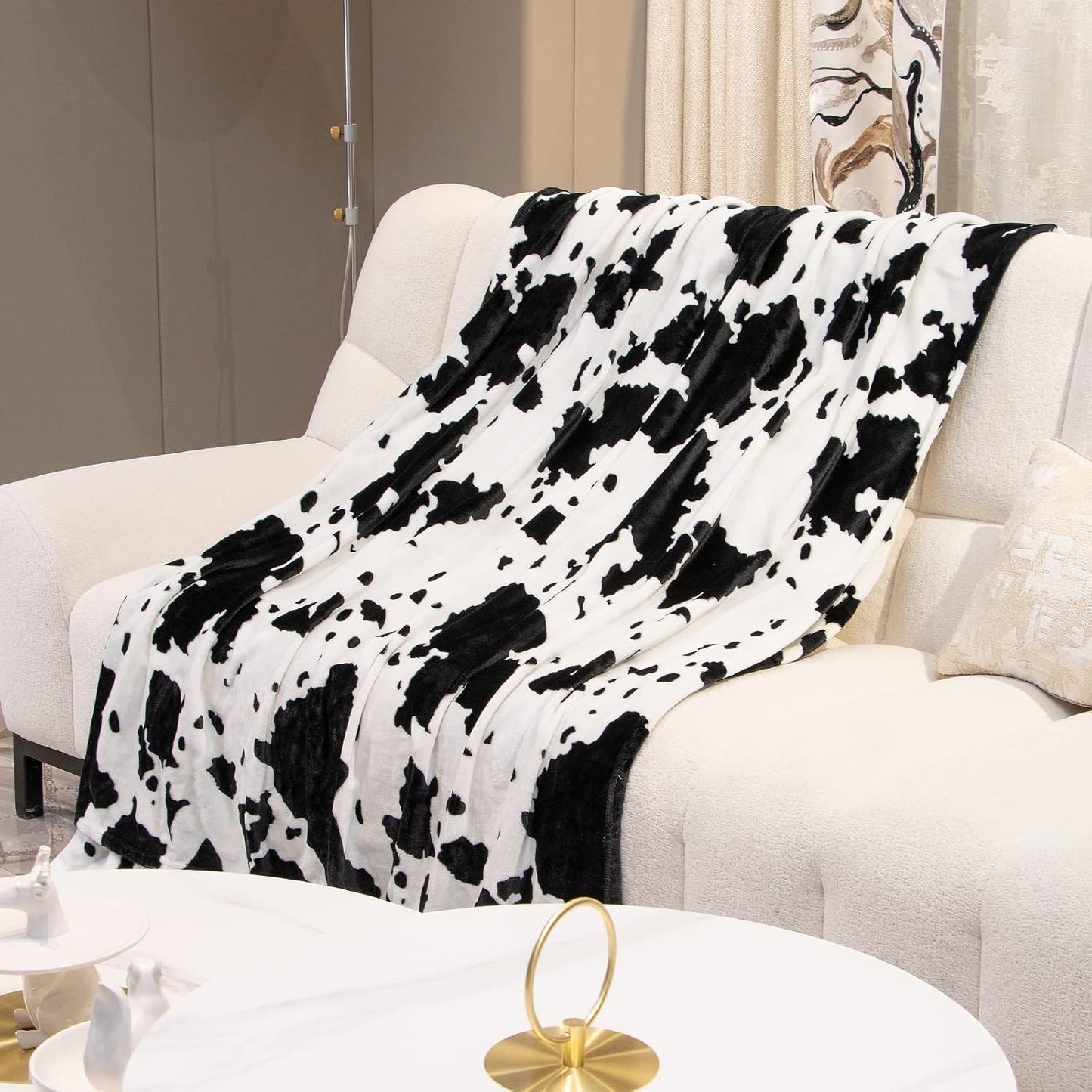 Cow Print Throw Blanket Twin Size - Soft Plush Lightweight Fleece Twin Bed Blanket for Bedroom Livingroom Decor 60x80 Inch