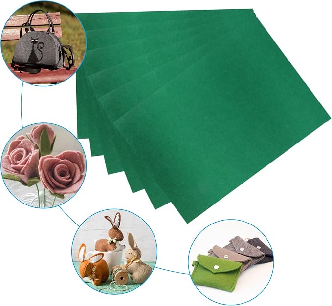 6 Pcs 8 x 12 Inch Green Felt Sheets, 2mm Thick | Felt Fabric