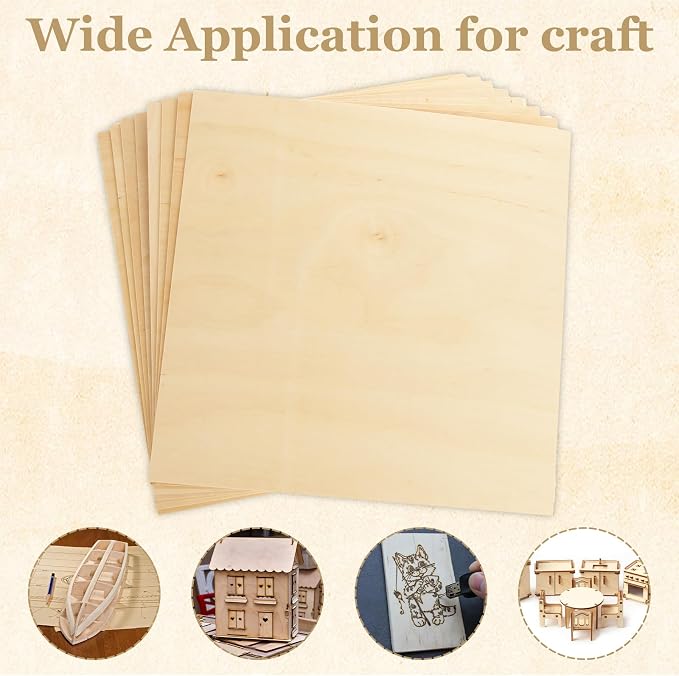 24 Pack 12 x 12 x 1/16 Inch Baltic Birch Plywood 1.5mm Wood Sheet, Baltic Birch