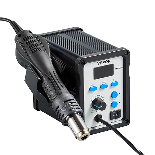 VEVOR Hot Air Rework Station, 700W Digital Display SMD Rework Station, 212℉-932℉ Hot Air Gun with Adjustable Airflow, 3 Pre-Set Channels & ℃/℉ Conversion for Chip Dismantling, Electronics Repair