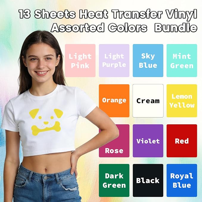 DUEUIOE Heat Transfer Vinyl 13 Pack 12"x10" PU HTV Vinyl Easy to Cut Iron on