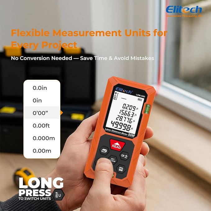 Elitech Laser Measuring Tool, 165ft Laser Tape Measure