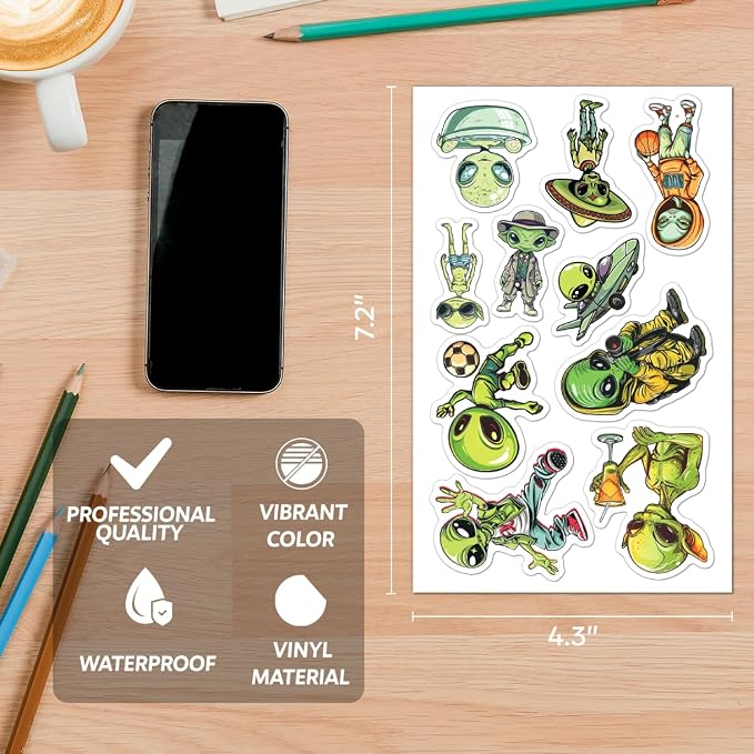 Funny Alien Lifestyle Stickers Pack 50Pcs Cool Vinyl Decals