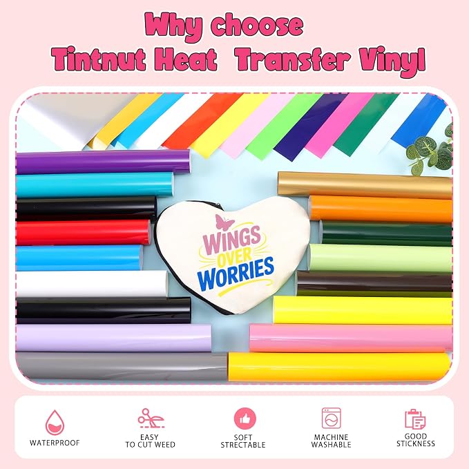 Tintnut Classic Color Heat Transfer Vinyl, 30 Sheets 12"x10" Iron on Vinyl |