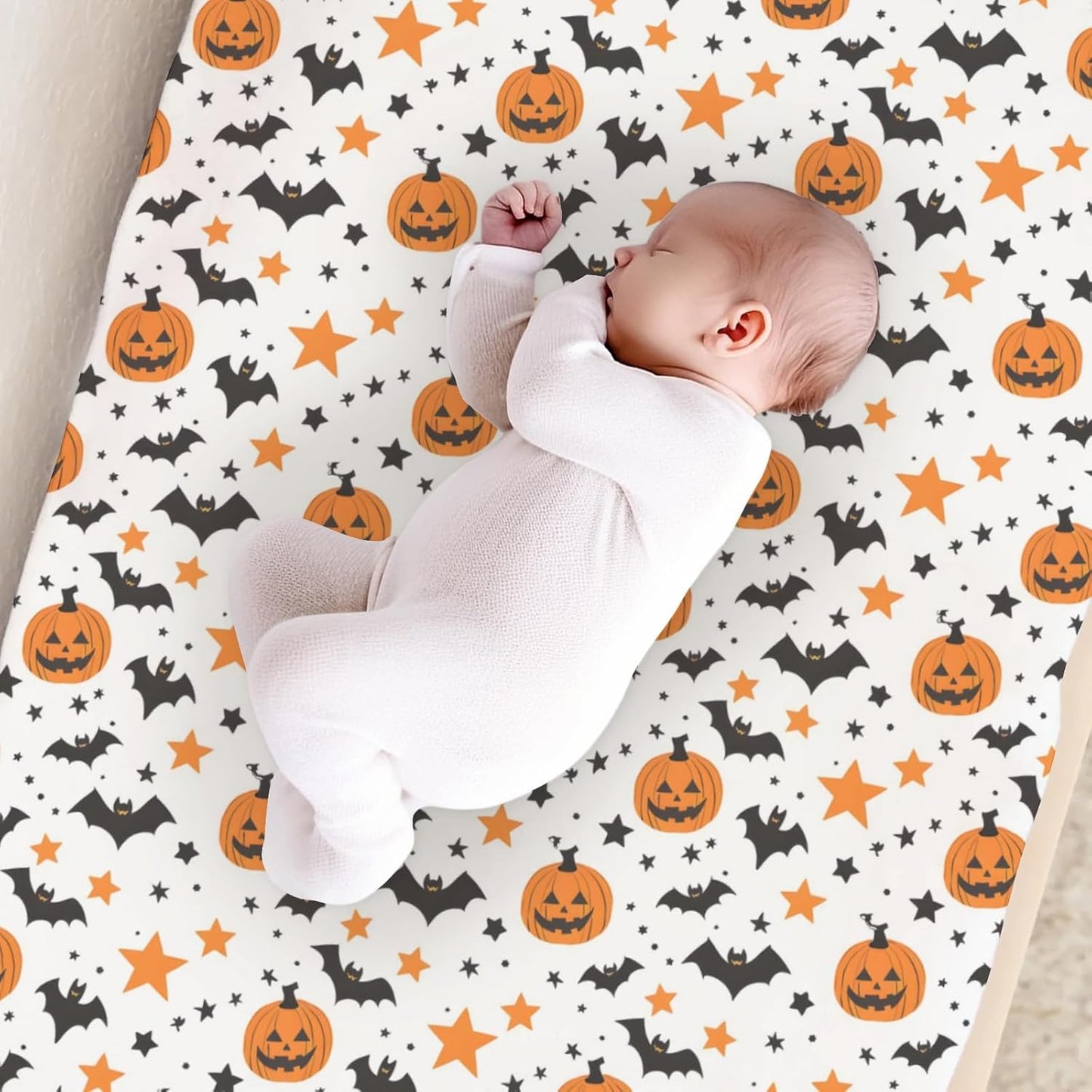 Halloween Pumpkin Bats Stars Pattern Baby Changing Pad Cover, Unisex Fall Winter Holiday Nursery Diaper Changing Table Pad Mat Sheet for Boys Girls-16x32