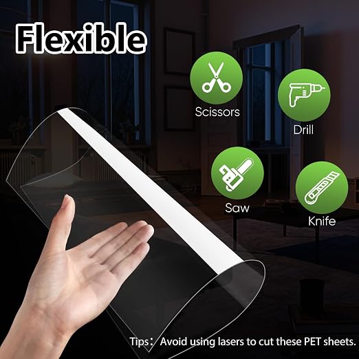 10-Pack of 12×16"×0.02" PET/Plexiglass Sheets, Transparent Flexible Plastic