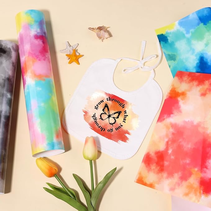 Tintnut Rainbow Tie Dye Heat Transfer Vinyl, PU HTV Sheets, easy cut & weed
