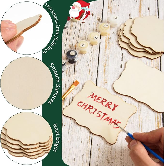 60 PCS Unfinished Wood Cutouts for Crafts Blank Irregular Wooden Slices Natural