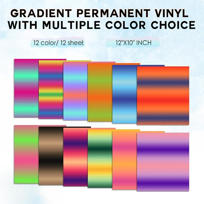 Tintnut Rainbow Permanent Vinyl 12 Pcs 12x10in Gradient Adhesive Vinyl |