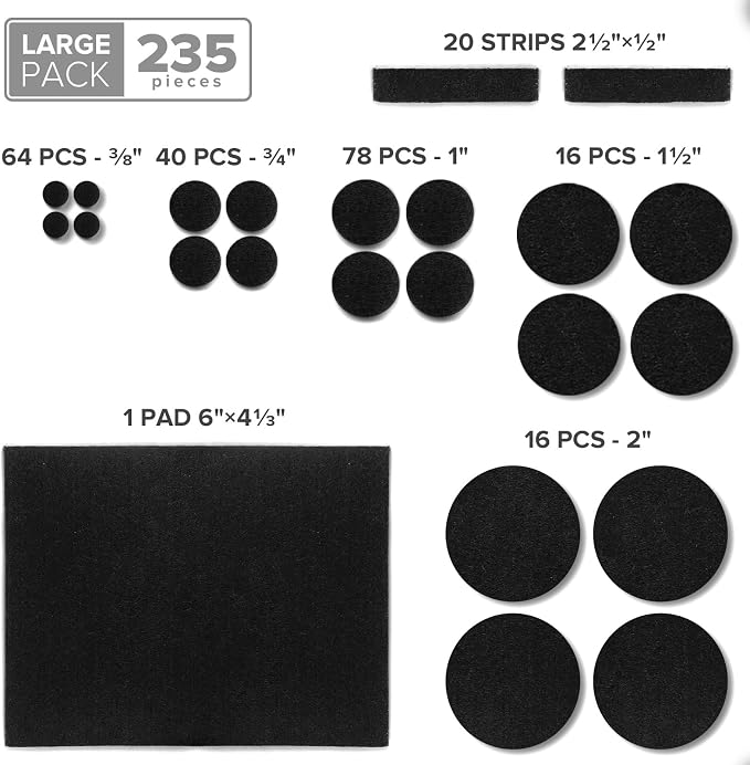 Felt Furniture Pads 235PCS X-Protector Huge Quantity of Black Furniture Pad |