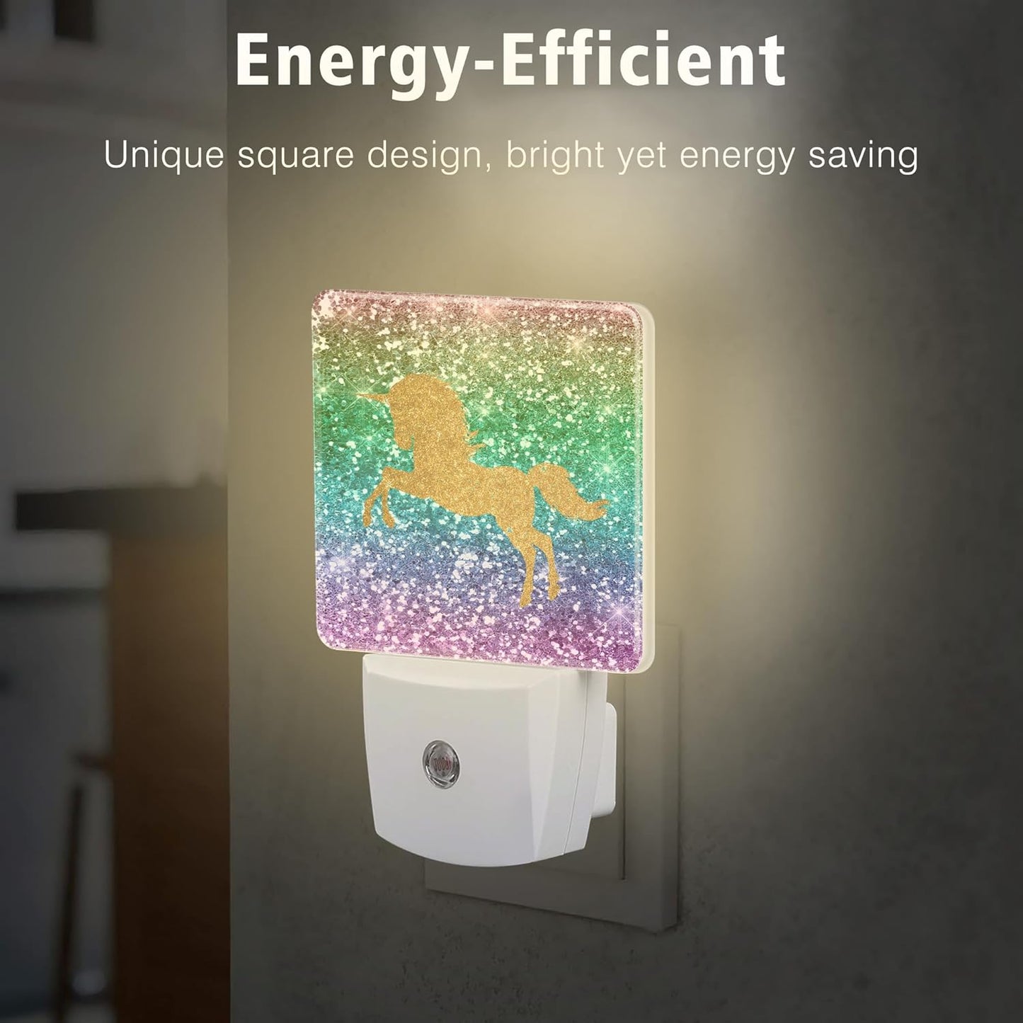 Sparkles Unicorn Night Lights Plug into Wall for Girls Boys Room, Night Lights LED Lamp with Dusk to Dawn Sensor Nightlight for Bedroom Kitchen Bathroom Hallway Home Wall Decor