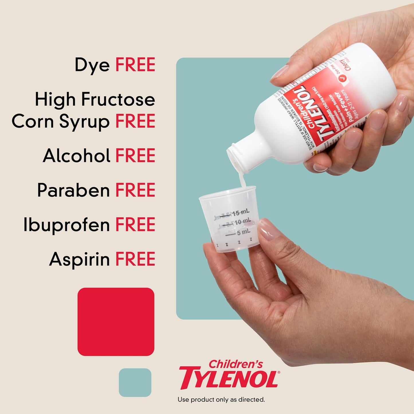 Children's Tylenol Liquid Pain Relief & Fever Medicine, Oral Suspension, Dye-Free, Acetaminophen, No Aspirin, No Ibuprofen, No High Fructose Corn Syrup; Cherry Flavor, 8 fl. oz.; Pack of 1