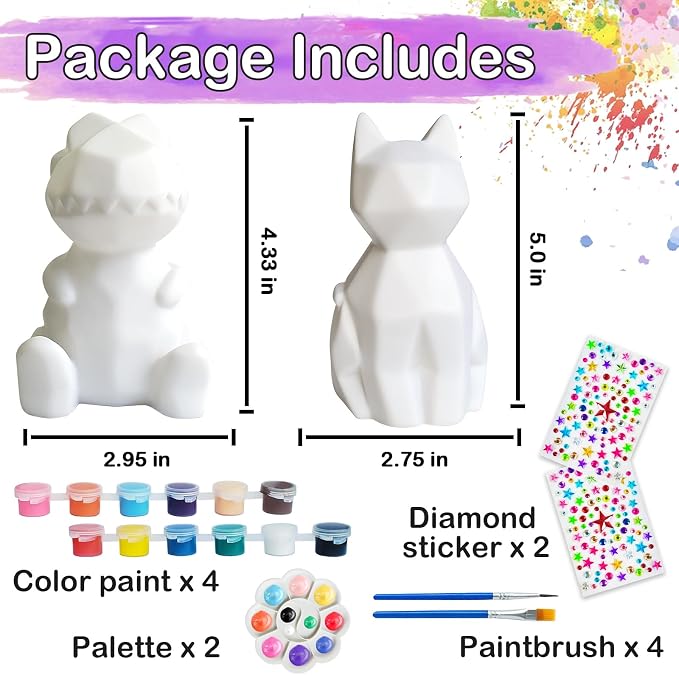 Goody King Paint Your Own Cat & Dinosaur Lamp Kit, Arts & Crafts