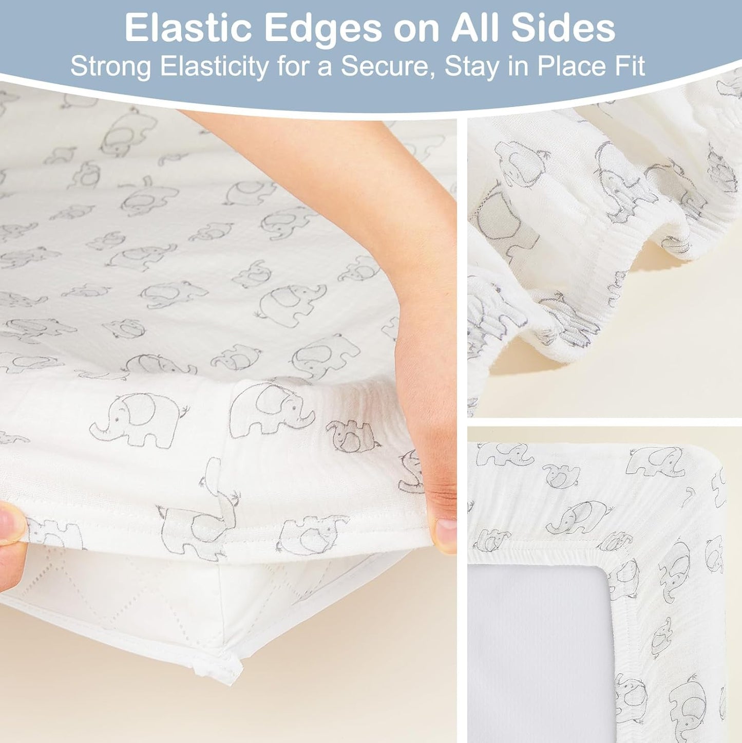Basumee Muslin Changing Pad Cover Waterproof 2 Pack Baby Changing Table Covers for Boys and Girls Soft Breathable Nursery Diaper Change Table Cover Pad Fits 32"x16", Blue