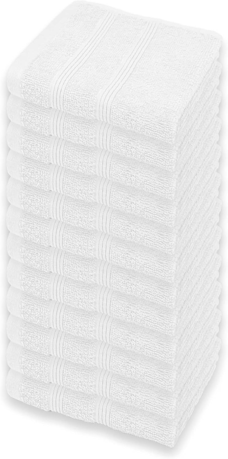 Kaufman - Premium Washcloth Set of 12 (13x13 Inches) 100% Cotton Ring Spun, Highly Absorbent, Durable and Ultra Soft Feel Wash Cloths Essential for Bathroom, Spa, Gym, and Face Towel (12PK)