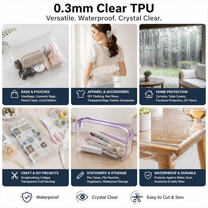 SHISU Clear TPU Vinyl Fabric 12 Mil, Heavy Duty Large Sheet | Large waterproof