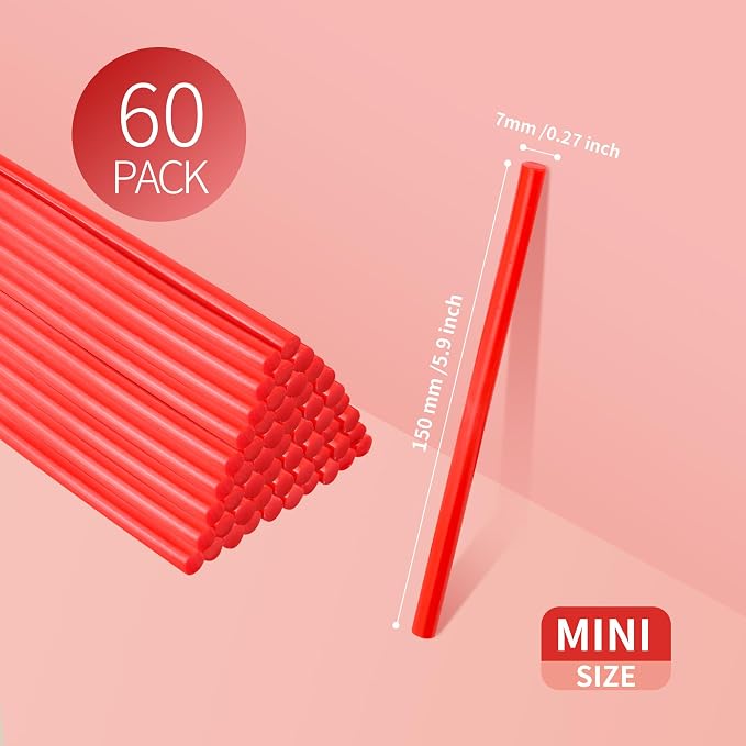 MATUFF Red Hot Glue Sticks Mini 0.27" x 5.9 inches, Colored Hot Melt Mini Glue