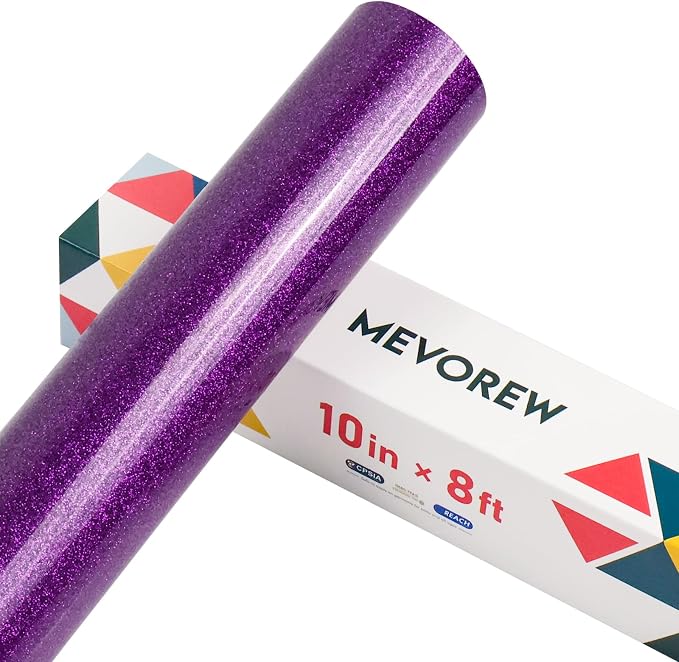 Purple Glitter HTV Heat Transfer Vinyl, Glitter Iron on Vinyl Roll 10" x8ft |