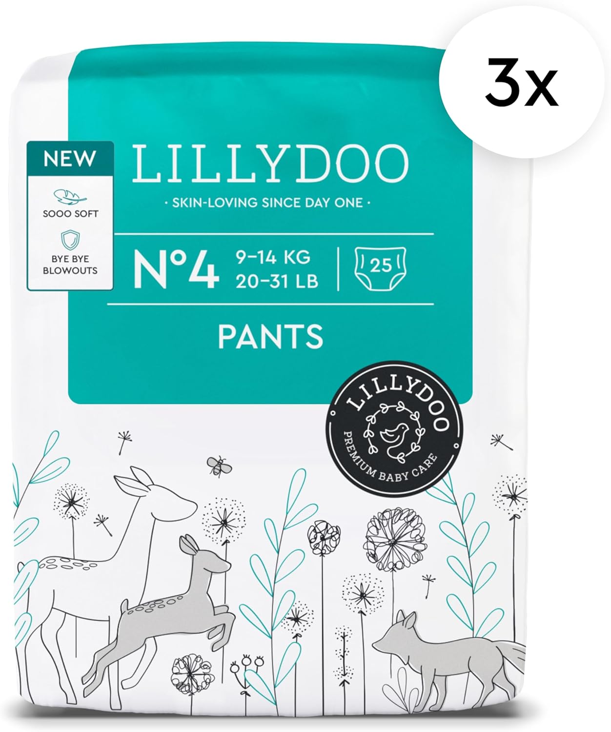 LILLYDOO Diaper Pants Toddlers - Size 4 (20-31 lbs), Half-Monthly Supply (75 Count), Skin-Friendly, Ultrasoft, Chlorine-Free, Snug Fit & Absorbent Pull On Diapers