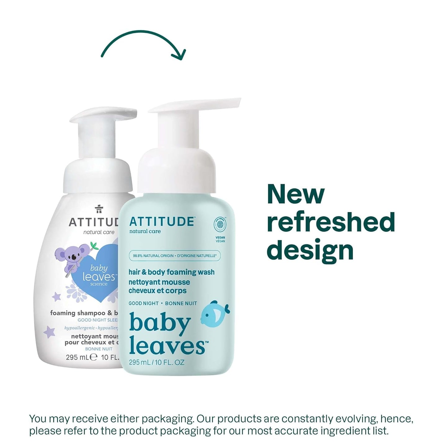 ATTITUDE 2-in-1 Hair and Body Foaming Baby Wash, EWG Verified Shampoo Soap, Dermatologically Tested, Made with Naturally Derived Ingredients, Vegan, Good Night, 10 Fl Oz