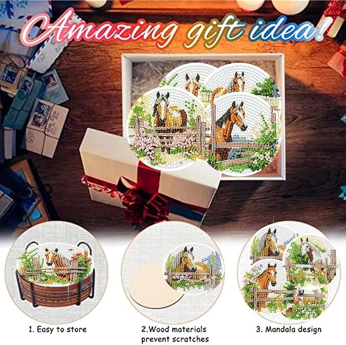 Zythron 8 Pack Horse Diamond Art Coasters, Diamond Painting Coasters Kits |