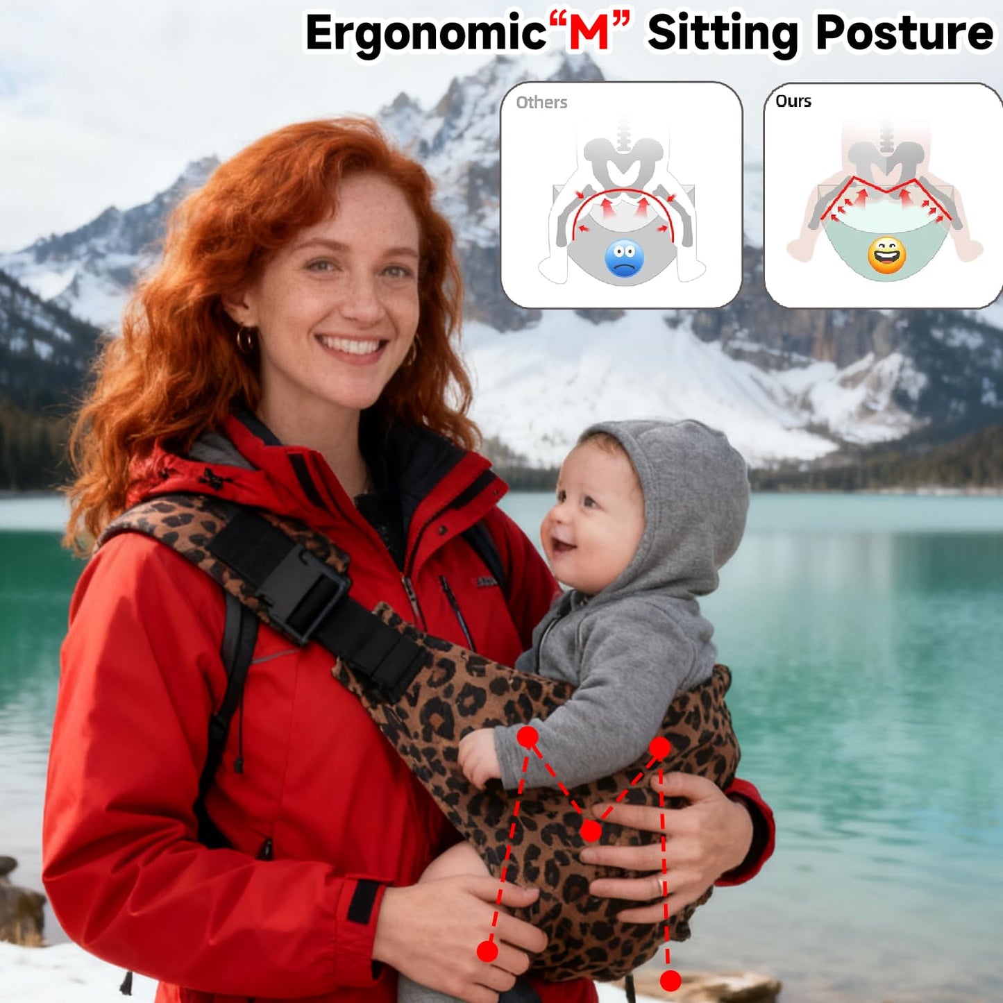 Baby Sling Carrier Adjustable Baby Sling 2025 Upgraded Toddler Sling Comfortable Baby Wrap Carriers Ergonomic-Designed, Travel Friendly Carrying 10-45 LbsLeopard