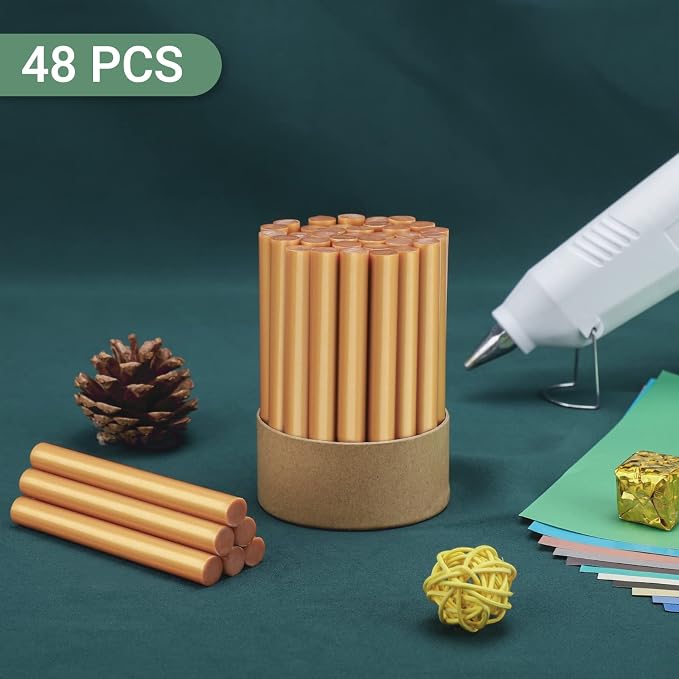 Metallic Gold Hot Glue Sticks, Manarty 48 PCS Full Size Hot Melt Glue Sticks