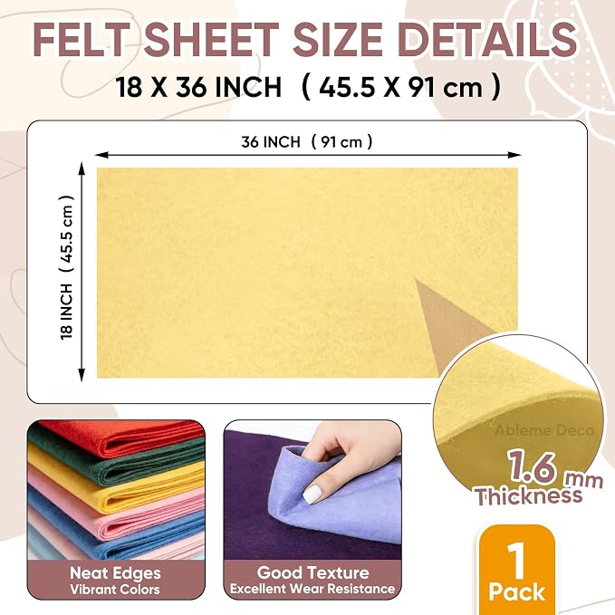 Soft Felt Fabric Sheet 18" x 36", 1.6mm Acrylic Craft Felt, Maize Yellow | Soft