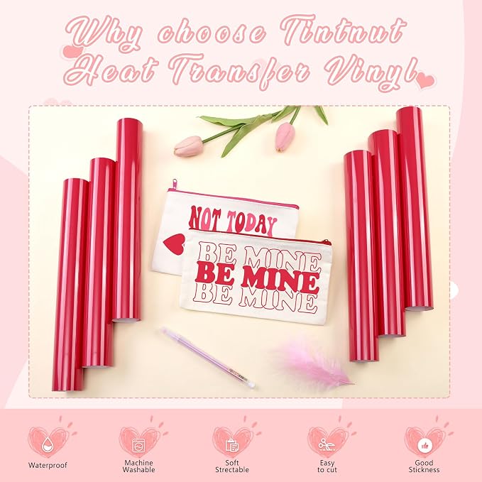 Tintnut Raspberry Red Heat Transfer Vinyl, easy cut & weed, stretch washable