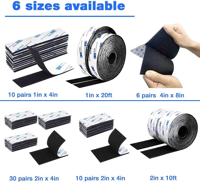 Hook and Loop Tape 4in x 8in 6 Pairs, Slef Adhesive Interlocking Strip