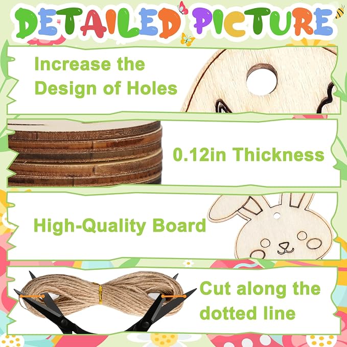 80PCS Unfinished Ornament Wood Crafts, Painting Blank Wooden Cutouts | DIY 10