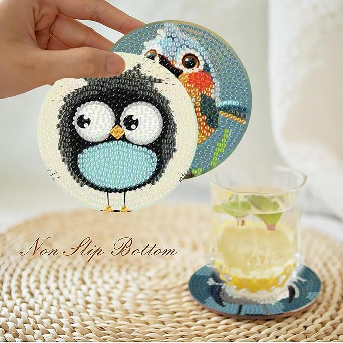 8 Pcs Retro Birds Diamond Art Coasters Kits