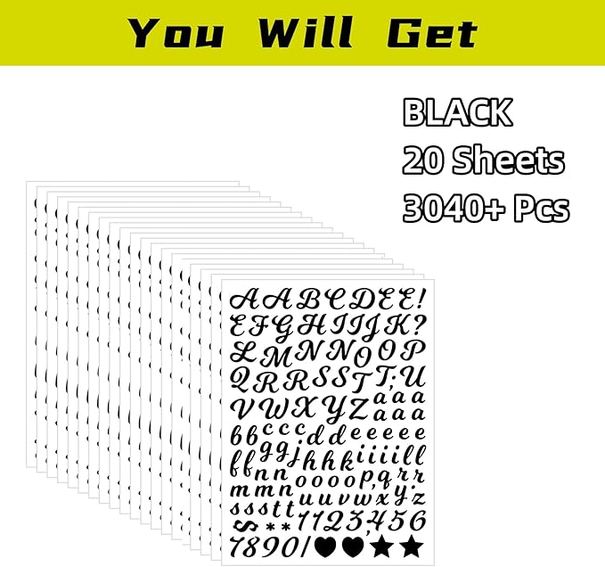 3040Pcs 20 Sheets Small Letter Number Stickers, 0.5inch Colorful Self-Adhesive